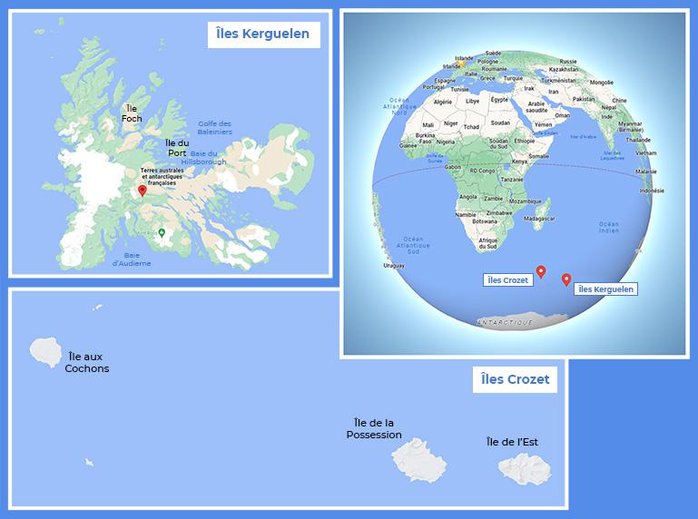 Carte avec localisation des archipels Crozet et Kerguelen Carte avec localisation des archipels Crozet et Kerguelen