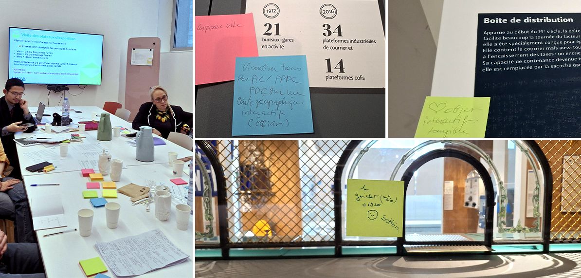 Post-it placés au niveau des pièces et dispositifs du musées