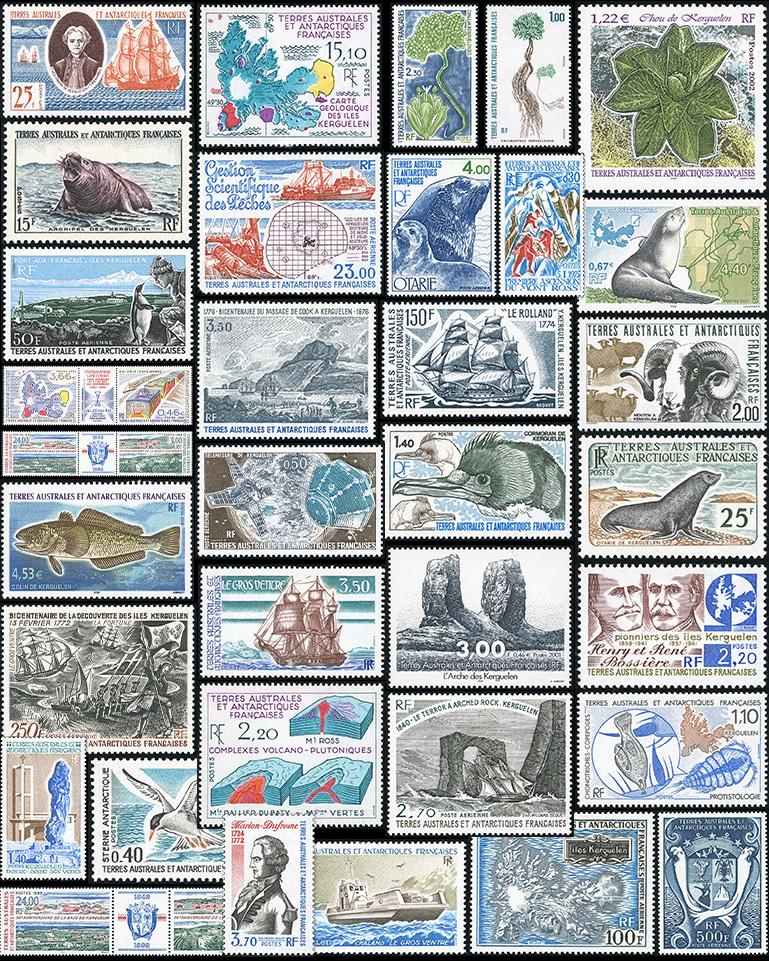 Une sélection de timbres des îles Kerguelen. Une sélection de timbres des îles Kerguelen.